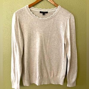 Banana Republic Scallop Neck Sweater Oatmeal with white trim